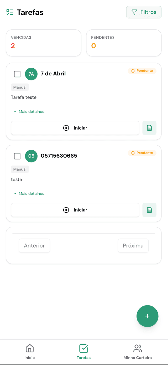 Interface Mobile do Vendedor
